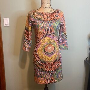 Sunny Girl Womens Boho Artsy Eclectic Maximalist Art To Wear Dress Orange Medium